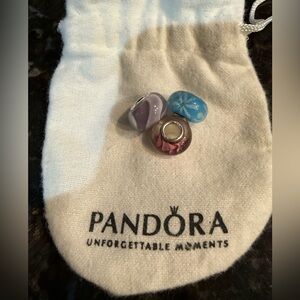 Set Of 3 Authentic‎ Murano Charm Pink Blue Purple Sterling 925